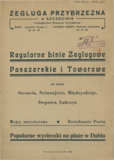 [Afisz. Inc.:] Regularne Linie Żeglugowe Pasażerskie i Towarowe [...]