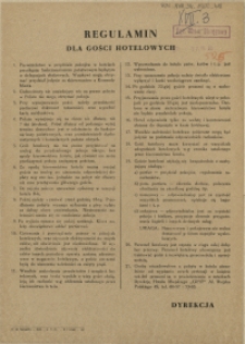 [Afisz] Regulamin dla gości hotelowych