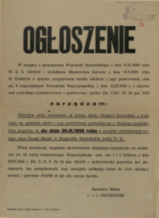 [Afisz] Ogłoszenie [Inc.:] [...] w sprawie uregulowania handlu mlekiem i jego przetworami [...]