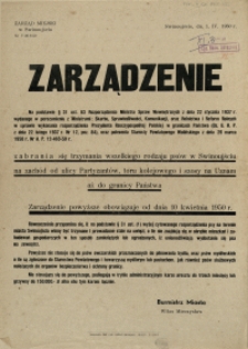 [Afisz] Zarządzenie [Inc.:] [...] zabrania się trzymania wszelkiego rodzaju psów [...]
