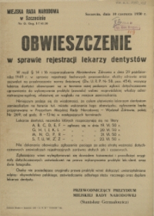 [Afisz] Obwieszczenie w sprawie rejestracji lekarzy dentystów