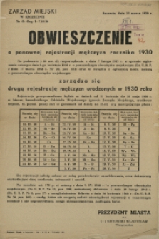 [Afisz] Obwieszczenie o ponownej rejestracji mężczyzn rocznika 1930