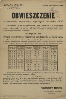 [Afisz] Obwieszczenie o ponownej rejestracji mężczyzn rocznika 1930