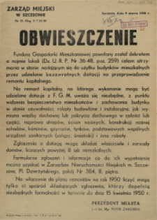 [Afisz] Obwieszczenie [Inc.:] [...] udzielanie bezzwrotnych dotacji na przeprowadzenie remontu kapitalnego [...]