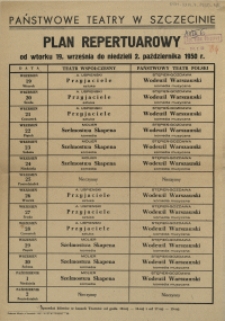 [Afisz] Plan repertuarowy od wtorku 19. września do niedzieli 2. października 1950 r.