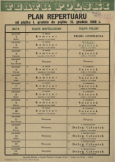 [Afisz] Plan repertuarowy od piątku 1. grudnia do piątku 15. grudnia 1950 r.