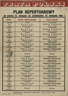 [Afisz] Plan repertuarowy od wtorku 14. listopada do poniedziałku 27. listopada 1950 r.