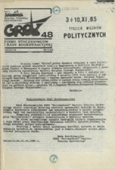 Grot : pismo NSZZ "Solidarność" Stoczniowców. 1985 nr 48