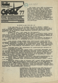 Grot : pismo NSZZ "Solidarność" Stoczniowców. 1987 nr 77