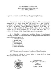 Uchwała Rady Miejskiej w Koszalinie nr XXXI/350/2009