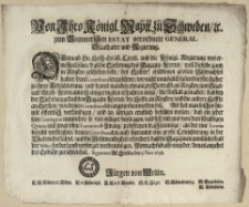 Von Ihro Königl. Maytt. zu Schweden, [et]c. zum Pommerschen Estat verordnete General Staathalter und Regierung : Demnach Se. Hoch-Gräfl. Excell. und die Königl. Regierung wol ermessen kön[n]en, dass die Lieferung des Magazin-Korns, wen[n] dieselbe gantz in Rogken geschehen solte [...] : [Dat.] Signatum Alt. Stettin, den 5. Nov. 1698