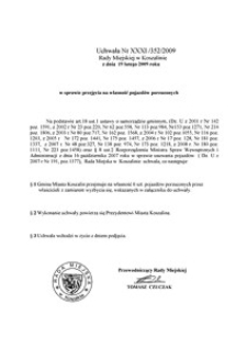 Uchwała Rady Miejskiej w Koszalinie nr XXXI/352/2009