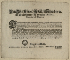 Von Ihro Königl. Maytt. zu Schweden, [et]c. zum Pommerschen Estat verordnete General-Staathalter und Regierung : Demnach die Bediente beym Königl. hohen Tribunal zu Wissmar wegen Ihrer Salarien-Gelder für das verflossene Johannis-Qvartal bereits beym Land-Kasten Erinnerung gethan, solches aber bissher nicht aussgeschrieben worden [...] : [Dat.] Signatum Stettin, den 20. Jul. 1699