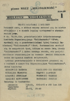 Biuletyn Weterynarii : pismo NSZZ "Solidarność". 1989, 1