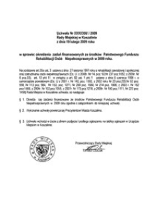Uchwała Rady Miejskiej w Koszalinie nr XXXI/358/2009