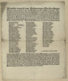 Zuwissen demnach dem Hochwirdigen Durchleuchtigen [...] Herrn Heinrichen Julio Postulirten Bischoffen zu Halberstadt, Hertzogen zu Branschweig und Lüneburg, wieder ihren geleisteten Eydt unnd geschwornen Artikels Brieff nachgesatzte Gesellen ohne einige ursache [...] aus dem Felde [...] gelauffen, so seind gemelte Gesellen [...] ires unredlichen fliehens und entlauffens rede und antwort zugeben. Weil sie aber uber solches einfodern [...] nicht erschienen [...] als seind sie hernach den 20. 9bris Anno 99. vor öffentlichem Key: wolbestalten Malefitzrecht, als Ehr und Eydtuergessene Schelmen Diebe unnd Bösewichter declarirt und verurteilet worden [...]