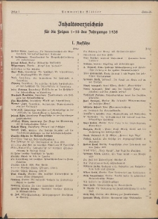 Pommersche Bl&auml;tter : Kampfblatt f&uuml;r Erzieher und Schule. 1938 Inhaltsverzeichnis ...