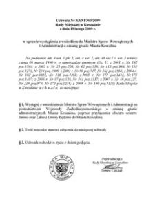 Uchwała Rady Miejskiej w Koszalinie nr XXXI/363/2009
