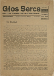 Głos Serca : biuletyn towarzysko-matrymonialny. 1947, czerwiec