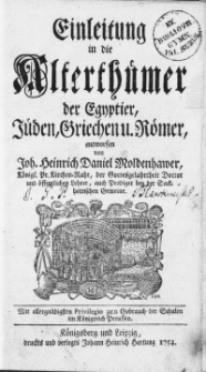 Einleitung in die Alterthümer der Egyptier, Jüden, Griechen u. Römer