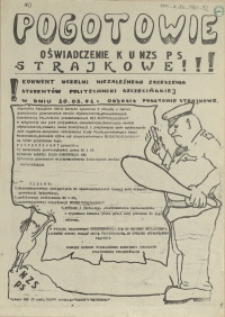 Pogotowie strajkowe!!! : Oświadczenie K U NZS PS