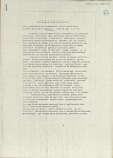 Oświadczenie Komisji Zakładowej NSZZ "Solidarność" Stoczni Szczecińskiej im. A. Warskiego w Szczecinie z dnia 29 maja 1981 r.