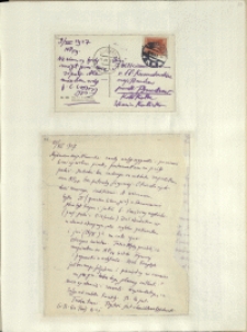 Listy Stanisława Ignacego Witkiewicza do żony Jadwigi z Unrugów Witkiewiczowej. Kartka pocztowa z 09.07.1927.List z 11.07.1927.