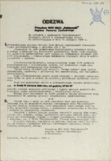 Odezwa Prezydium MKO NSZZ "Solidarność" Regionu Pomorza Zachodniego