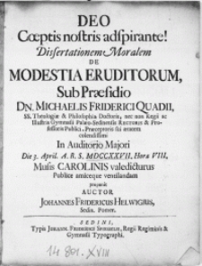 Dissertationem Moralem De Modestia Eruditorum