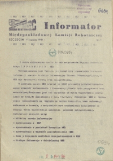 Informator Międzyzakładowej Komisji Robotniczej. 1981 nr 1