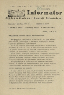 Informator Międzyzakładowej Komisji Robotniczej. 1981 dod. do nr 11