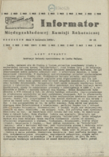 Informator Międzyzakładowej Komisji Robotniczej. 1981 nr 15