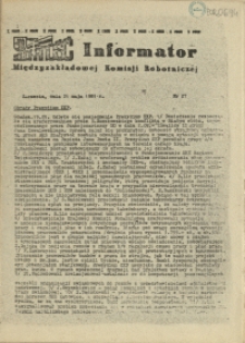 Informator Międzyzakładowej Komisji Robotniczej. 1981 nr 27