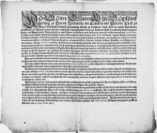 Von Gottes Gnaden Wir Bogischlaff Hertzog zu Stettin Pommern [...] geben Euch hiemit [...] zuvornehmen, das unss glaubwürdig vorkommen, was massen das jenge, so aus benachbarten Chur: und Marck Brandenburgk an [...] Pferden, Ochsen, Kühen [...] durch die Soldaten, in unsere Lande gebracht [...] So wollen Wir demnach nicht allein die hiebevor publicirte Mandata, umb solch gestolen: und abgenommenes Viehe nicht einzukauffen, bey denen darin aussgedruckten Straffen wiederholet haben [...] : [Dat.] Geschehen und gegeben zu Alten Stettin, am 11. Junij Anno 1631