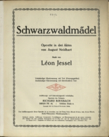 Schwarzwaldmädel : Operette in drei Akten von August Neidhart