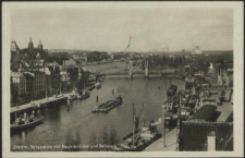 Stettin, Teilansicht mit Baumbrücke und Bollwerk