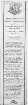 Dem edlen Braut-Paare Herrn Hofapothecker Johann Friedrich Julius und Fr&auml;ulein Ademine Leopoldine von Diemar am Verm&auml;hlungs-Feste : Colberg, den 16. September 1802