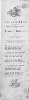 Dem Herrn von Essen bey Seiner Verbindungs-Feier mit Demoiselle Wendeler : Stettin, den 13. April 1803