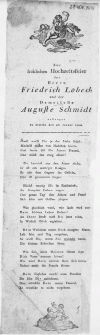 Zur fr&ouml;hlichen Hochzeitsfeier des Herrn Friedrich Lobeck und der Demoiselle Auguste Schmidt : vollzogen zu Stettin den 26. Januar 1802