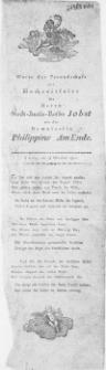 Worte der Freundschaft zur Hochzeitfeier des Herrn Stadt-Justiz-Raths Jobs mit der Demoiselle Philippine AmEnde : Stettin, am 18. Oktober 1810