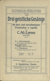 Drei geistliche Gesänge : für drei- und vierstimmigen Frauenchor a cappella : op. 91. Nr. 2, Ostergesang "Halleluja, jauchzt ihr Chöre"