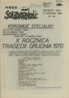 Komunikat Międzyzakładowej Komisji NSZZ "Solidarność". 1980 nr 39