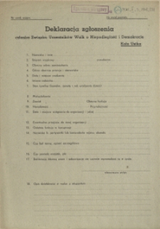 [Druk urzędowy] Deklaracja zgłoszenia członka Związku Uczestników Walk o Niepodległość i Demokrację
