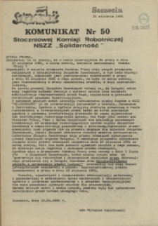 Komunikat Stoczniowej Komisji Robotniczej NSZZ "Solidarność". 1981 nr 50