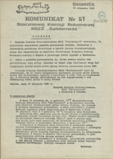 Komunikat Stoczniowej Komisji Robotniczej NSZZ "Solidarność". 1981 nr 51