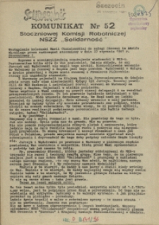 Komunikat Stoczniowej Komisji Robotniczej NSZZ "Solidarność". 1981 nr 52