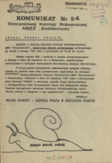 Komunikat Stoczniowej Komisji Robotniczej NSZZ "Solidarność". 1981 nr 54