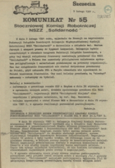 Komunikat Stoczniowej Komisji Robotniczej NSZZ "Solidarność". 1981 nr 55