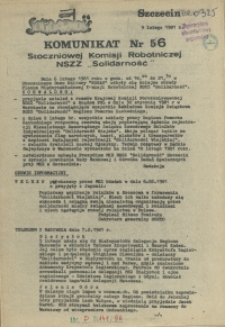 Komunikat Stoczniowej Komisji Robotniczej NSZZ "Solidarność". 1981 nr 56