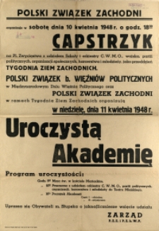 [Afisz. Inc.:] Polski Związek Zachodni organizuje [...]